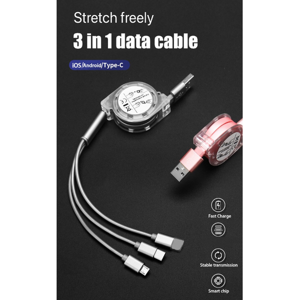 Cables & Adapters 3 In1 Retractable 1M Fast Charger Cord Cable For Micro Usb / 8 Pin Type Devices Quarry