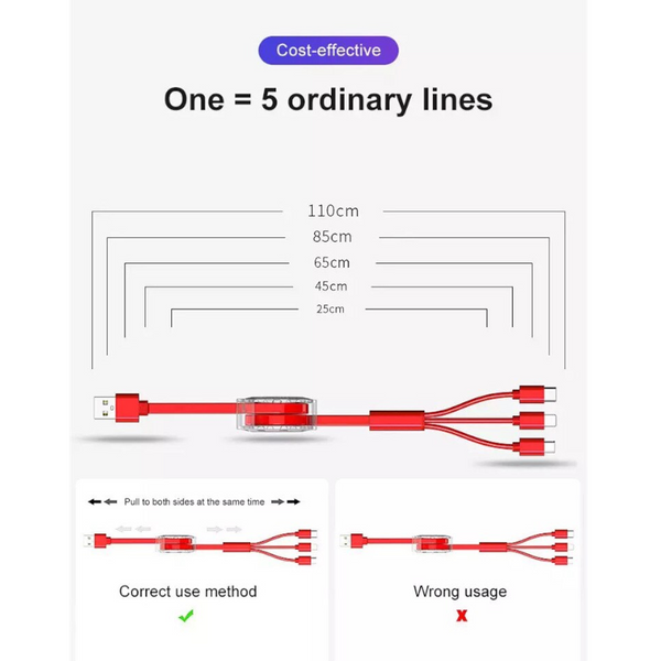 Cables & Adapters 3 In1 Retractable 1M Fast Charger Cord Cable For Micro Usb / 8 Pin Type Devices Quarry