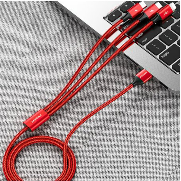3 In 1 Fast Charging Data Cable 3A Flash Mobile Phone Braided Drag Power Suitable For Apple 12 Series Red