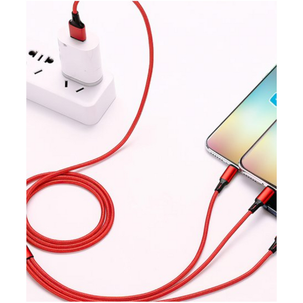 3 In 1 Fast Charging Data Cable 3A Flash Mobile Phone Braided Drag Power Suitable For Apple 12 Series Red