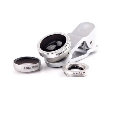3 In 1 Mobile Phone Camera Lens Kit 180 Degree Fish Eye Micro Wide Angle Silver Other Mobile Accessories