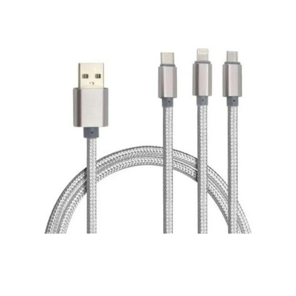 3 In 1 Nylon Braided Charging Cable Light Gray