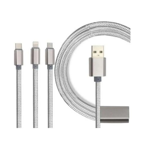 3 In 1 Nylon Braided Charging Cable Light Gray