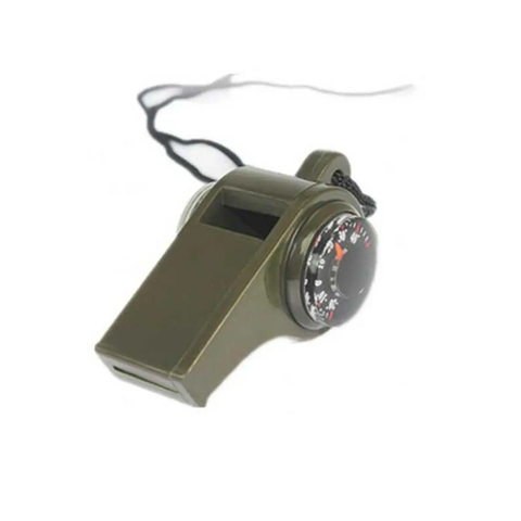 3 In 1 Outdoor Camping Gear Tool Kit Multi Function Whistle Compass Thermometer Armygreen