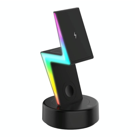 3 In 1 Rgb Light Magnetic Phone Holder With Wireless Charging Black Chargers & Cradles