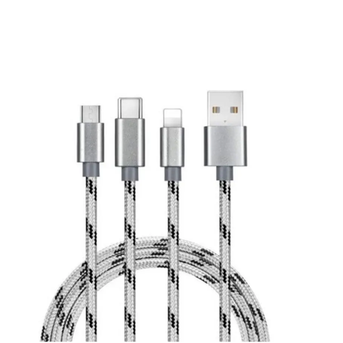 3 In 1 Type C / 8Pin Micro Usbnylon Cable 1.2M Jet Gray