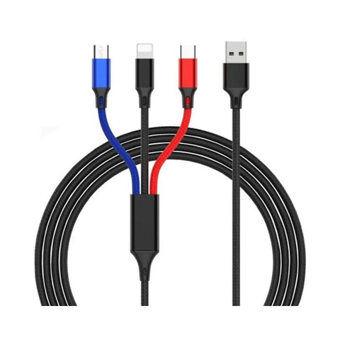 3 In 1 Type C / Micro Usb 8 Pin 4Ft Braided Multifuncti Charging Cable 1.2M A