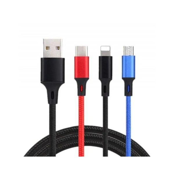 3 In 1 Type C / Micro Usb 8 Pin 4Ft Braided Multifuncti Charging Cable 1.2M Cables & Adapters