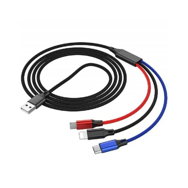 3 In 1 Type C / Micro Usb 8 Pin 4Ft Braided Multifuncti Charging Cable 1.2M A
