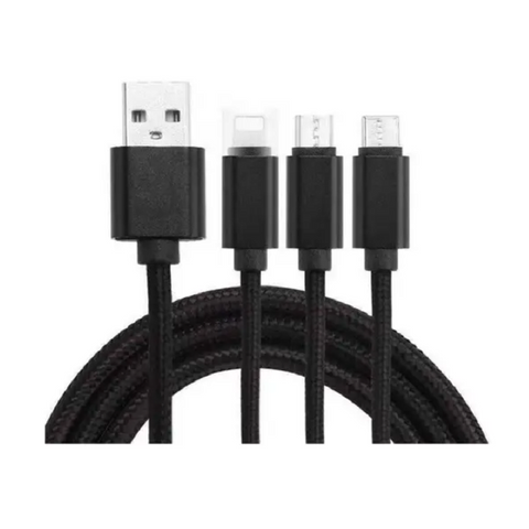 3 In 1 Type C Micro Nylon Usb Cable 1.2M Black