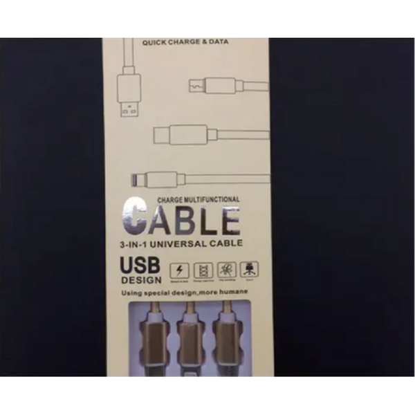 3 In 1 Type C Micro Nylon Usb Cable 1.2M Black