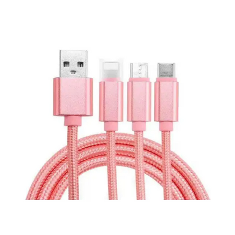 3 In 1 Type C Retractable Micro Nylon Usb Cable 1.2M Rose Gold