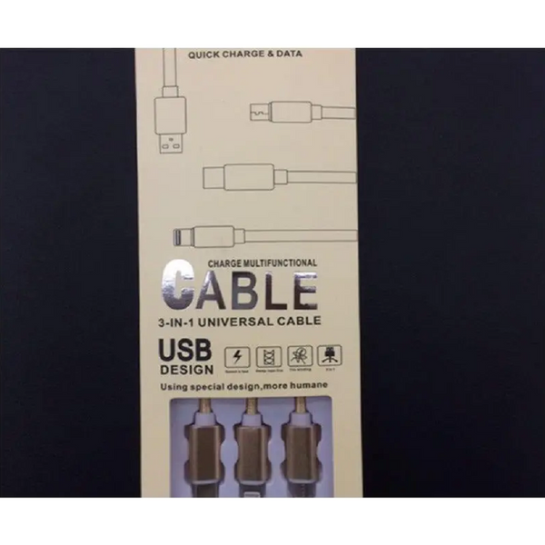 3 In 1 Retractable Type C Micro Nylon Usb Cable 1.2M Tyrant Gold