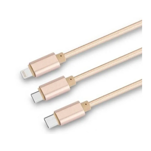 3 In 1 Type C Micro Nylon Usb Cable 120Cm Golden