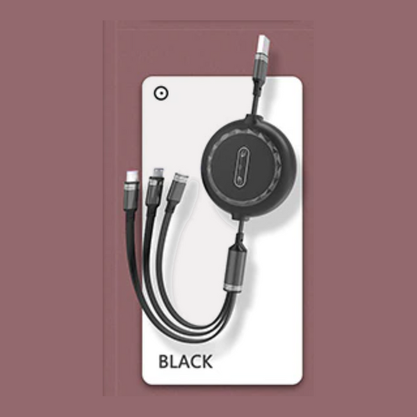 1M Telescopic Liquid Drag 3 Data Cable Suitable For Apple Type Android Three Head Fast Charging In One Black Cables & Adapters