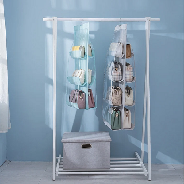 3 Layer Handbag Organiser Rack Wardrobe Closet Hanging Organizer Blue Closet Organisers