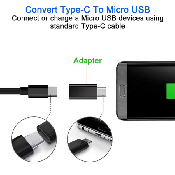 3 Pcs Type C Usb To Micro Adapter Converter Data Sync Charging Connector Black Cables & Adapters