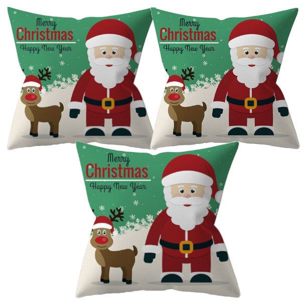 3Pcs Decorative Christmas Theme Series Printing Santa Reindeer Throw Pillow Cover