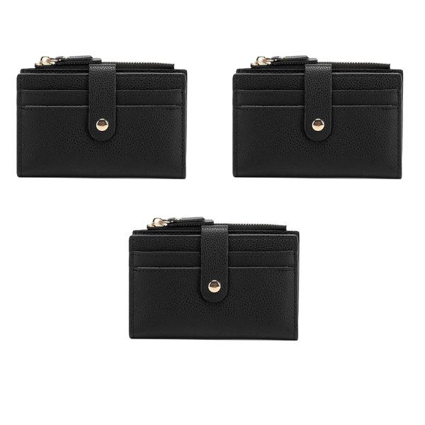 Elosung 3 Pcs Black Women's Small Zipper Snap Card Ladies Pu Leather Credit Holder With Coin Pocke Wallets