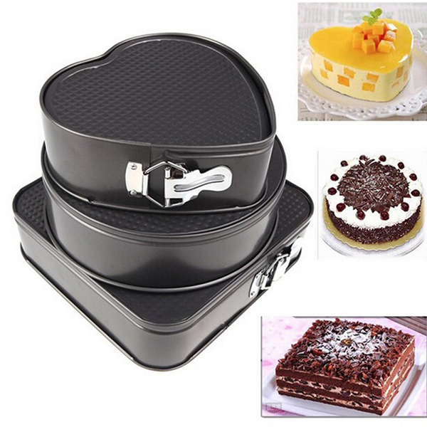 3 Set Springform Pans Cake Bakeware Square Round Heart Kitchen Accessories