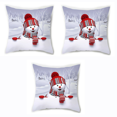 3Pcs Christmas Xmas Decorative Happy Snowman Cushion Pillowcase Cover 45X45cm