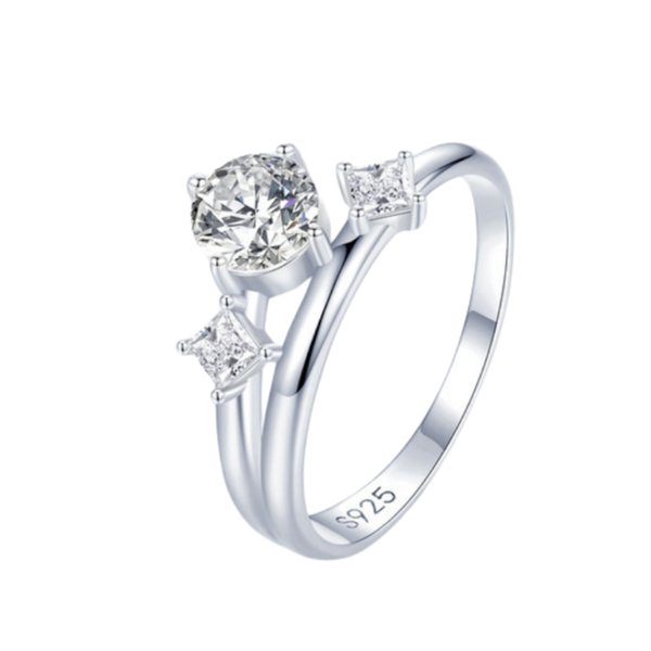 Veile Studios Silver Charm Zircon Double Layer Ring Wedding S925 Pure Jewelry Rings