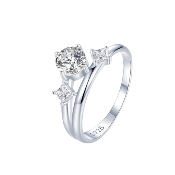 Veile Studios Silver Charm Zircon Double Layer Ring Wedding S925 Pure Jewelry Rings