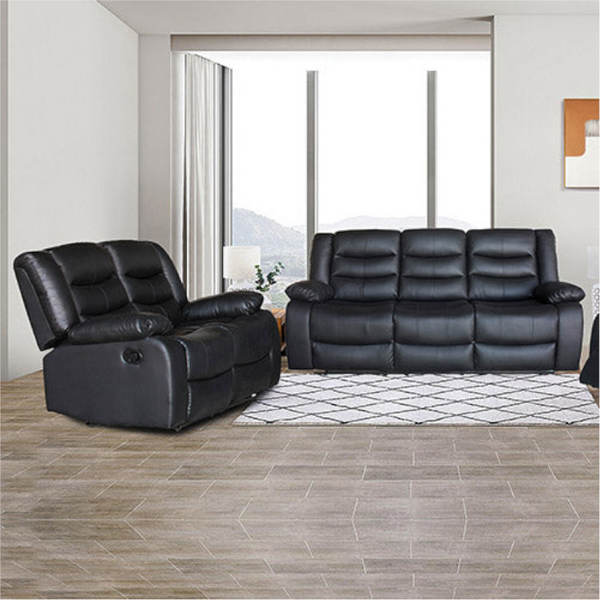 3+2 Seater Recliner Sofa In Faux Leather Lounge Couch Black Sofas Armchairs & Couches