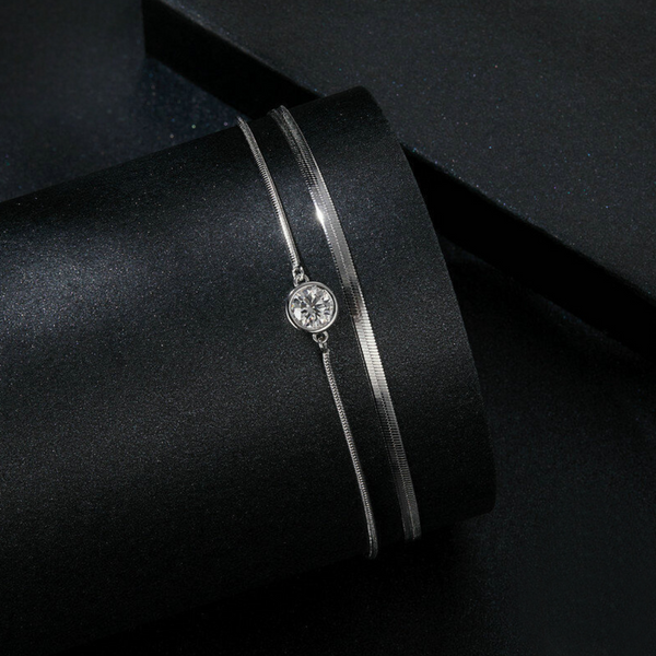 Veile Studios Silver Charm 50 Point Sparkling Mosang Diamond Double Layer Bracelet S925 Bracelets