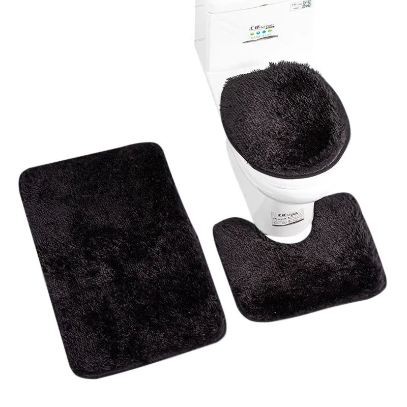 Bath Mat Set Black Bathroom Silk Tie Dye Non Slip Rug Toilet Lid Cover Bath Mats Rugs & Toilet Covers