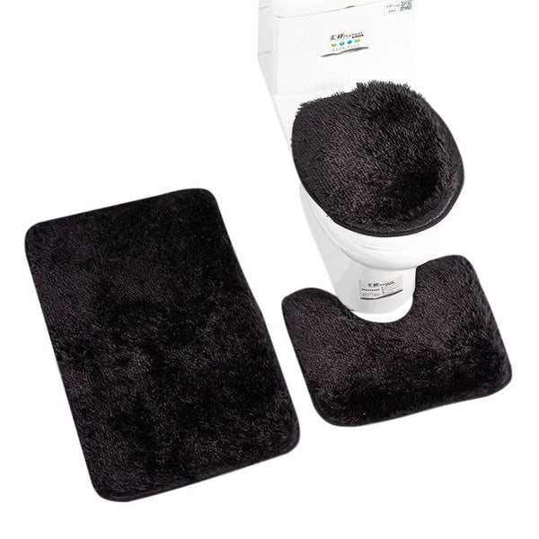 Bath Mat Set Black Bathroom Silk Tie Dye Non Slip Rug Toilet Lid Cover Bath Mats Rugs & Toilet Covers