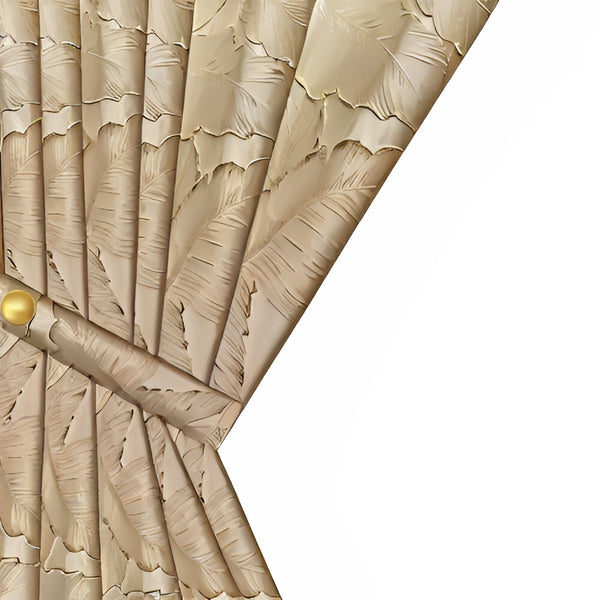 Curtain Beige 500 Centimetre X 250 3D Leaves Luxury Blackout Curtains & Drapes