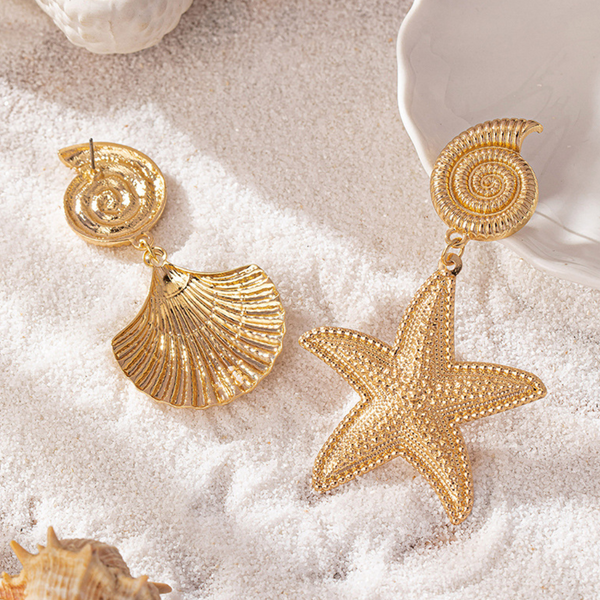 Veile Studios Gold Metallic Starfish Shell With Personalised High End Temperament Earrings