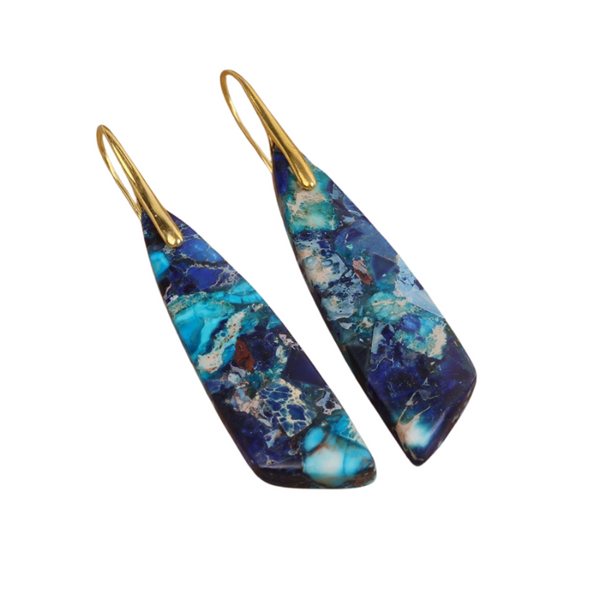 Veile Studios Geometric Flower Shape Pendant Copper Material Gold Hook Red Green Earrings