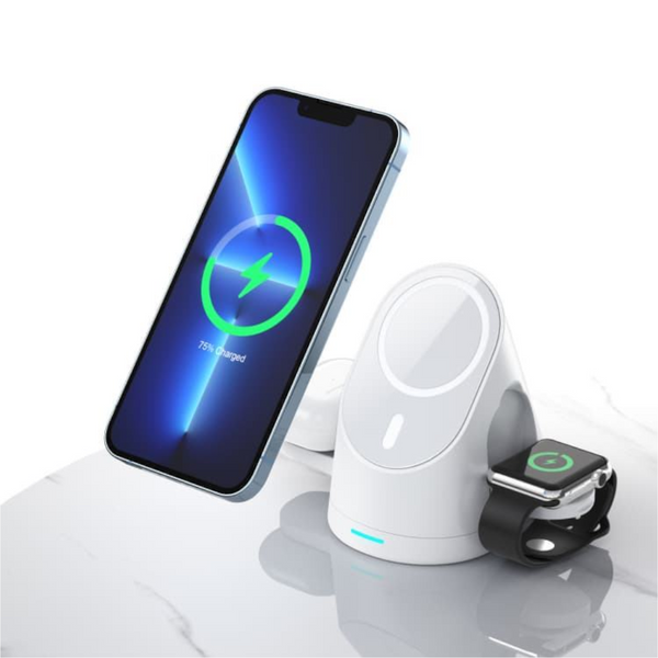 3 In 1 Magnetic Wireless Charging Bracket For Smartphone Iwatch Airpods White Chargers & Docking Stations