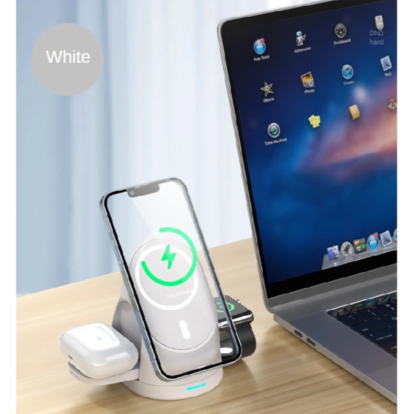 3 In 1 Magnetic Wireless Charging Bracket For Smartphone Iwatch Airpods White Chargers & Docking Stations