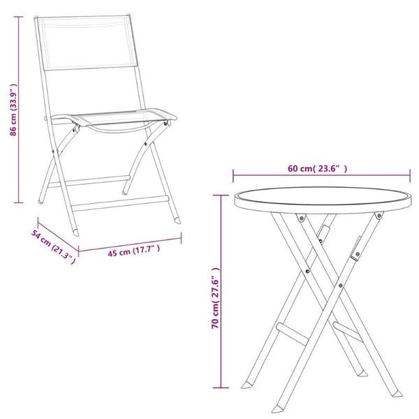3 Piece Folding Bistro Set Steel Grey Patio Furniture Sets