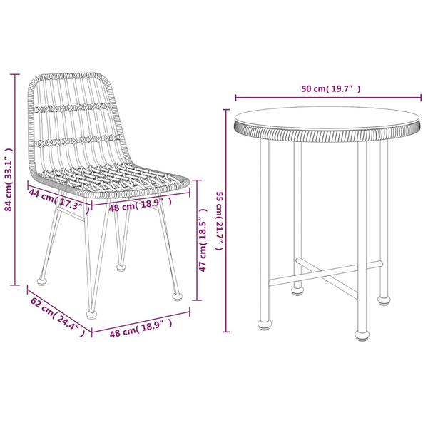 3 Piece Garden Dining Set Black Poly Rattan Outdoor Dining Sets