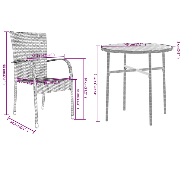 3 Piece Garden Dining Set Poly Rattan Black Outdoor Dining Sets