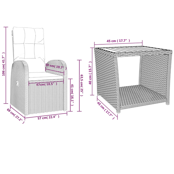 3 Piece Garden Lounge Set Black Poly Rattan & Solid Wood Acacia Patio Furniture Sets