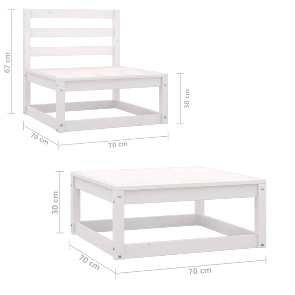 3 Piece Garden Lounge Set White Solid Pinewood Loungers