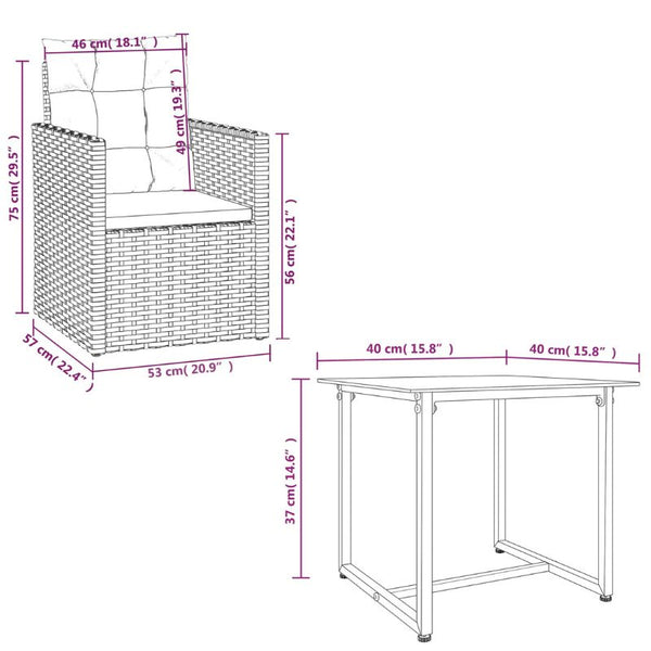 3 Piece Garden Lounge Set With Cushions Black Poly Rattan Patio Furniture Sets