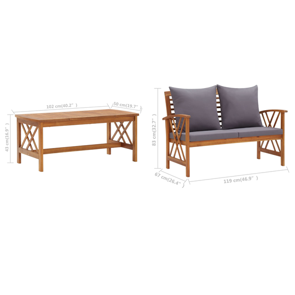 3 Piece Garden Lounge Set With Cushions Solid Acacia Wood Patio Furniture Sets