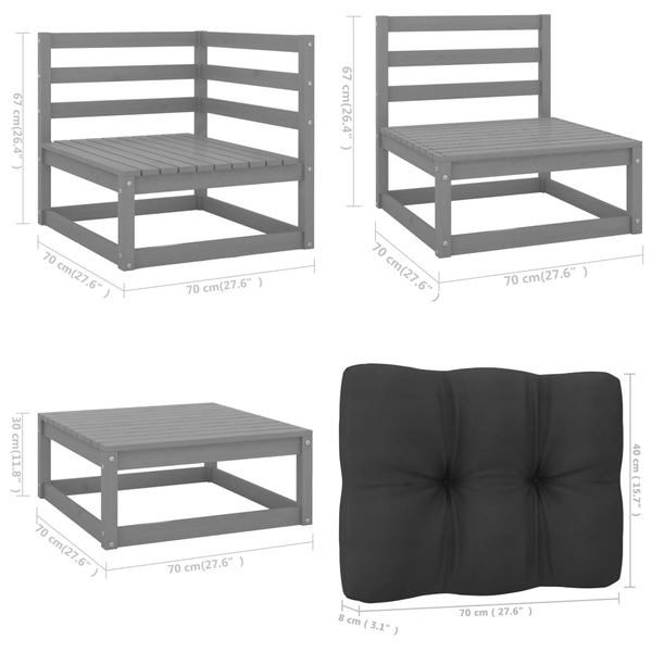 3 Piece Garden Lounge Set With Cushions Solid Pinewood Patio Furniture Sets