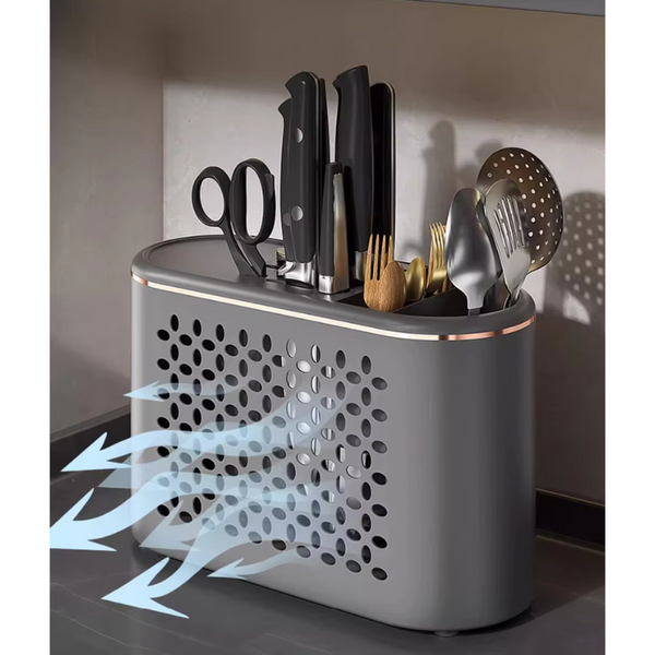 Elosung White All In One Kitchen Knife And Utensil Holder Multi Functional Organizer With Storage Drawers Racks & Holders
