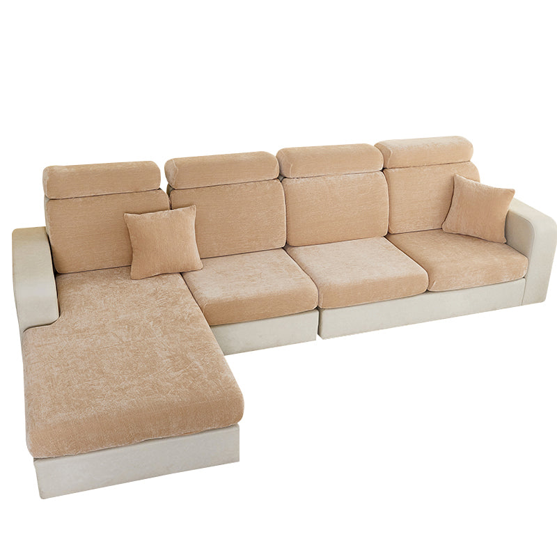 Sofa Cover Coffee L Shape Polyester Chenille Thick Stretchable Cushion Slipcovers