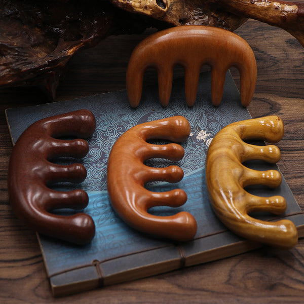 Natural Wood Wide Tooth Scraping Scalp Massage Comb Handheld No Static Head Tool Massagers