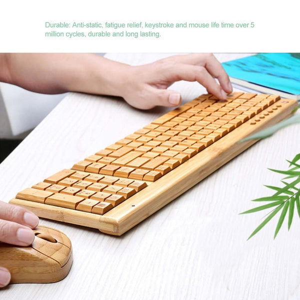 2.4G Wireless Bamboo Pc Computer Keyboard Mouse Combo