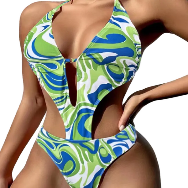 One Piece Printed Swimsuit Bikini Strap Swimwear