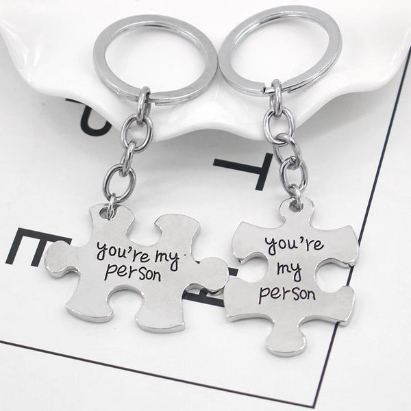 Keyrings 2 Pcs / Set Puzzle Piece You're My Person Couple Key Chains Gift Idea